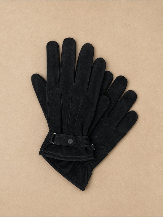 Barbour Other - Barbour Black Suede Leather Gloves Size M Adjustable Strap